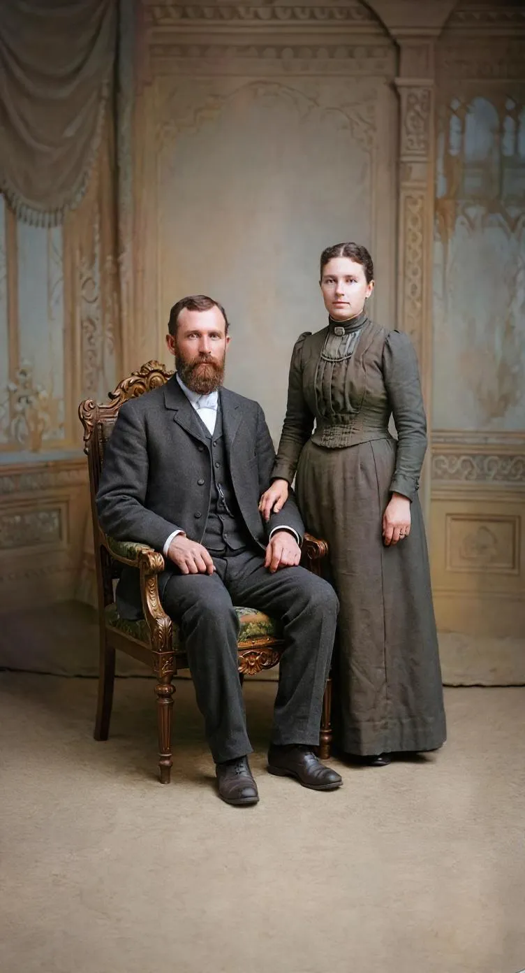 The same cabinet card portrait restored, with the spots and tear repaired