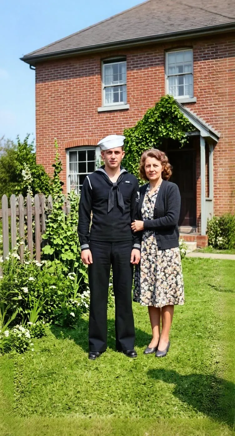 The same photo of the sailor and his mother colorized in the Natural style