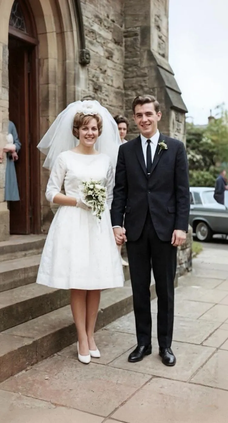 The same wedding photo restored with natural colors