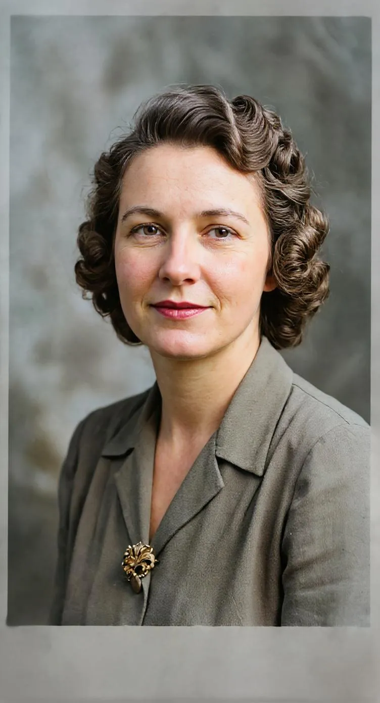 The same portrait restored, with the crease removed and her face sharpened