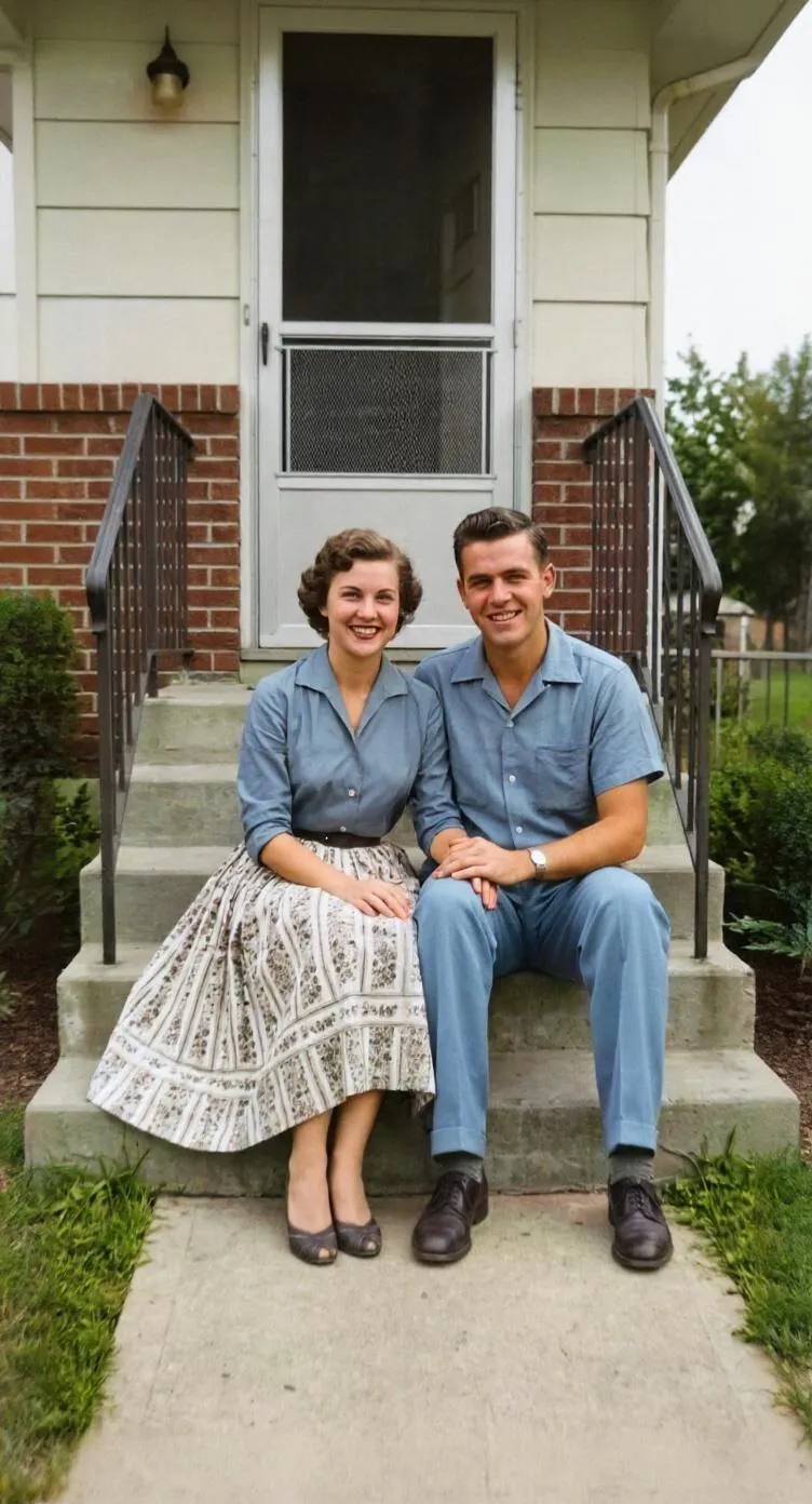 The same photo of the couple with the fold lines repaired